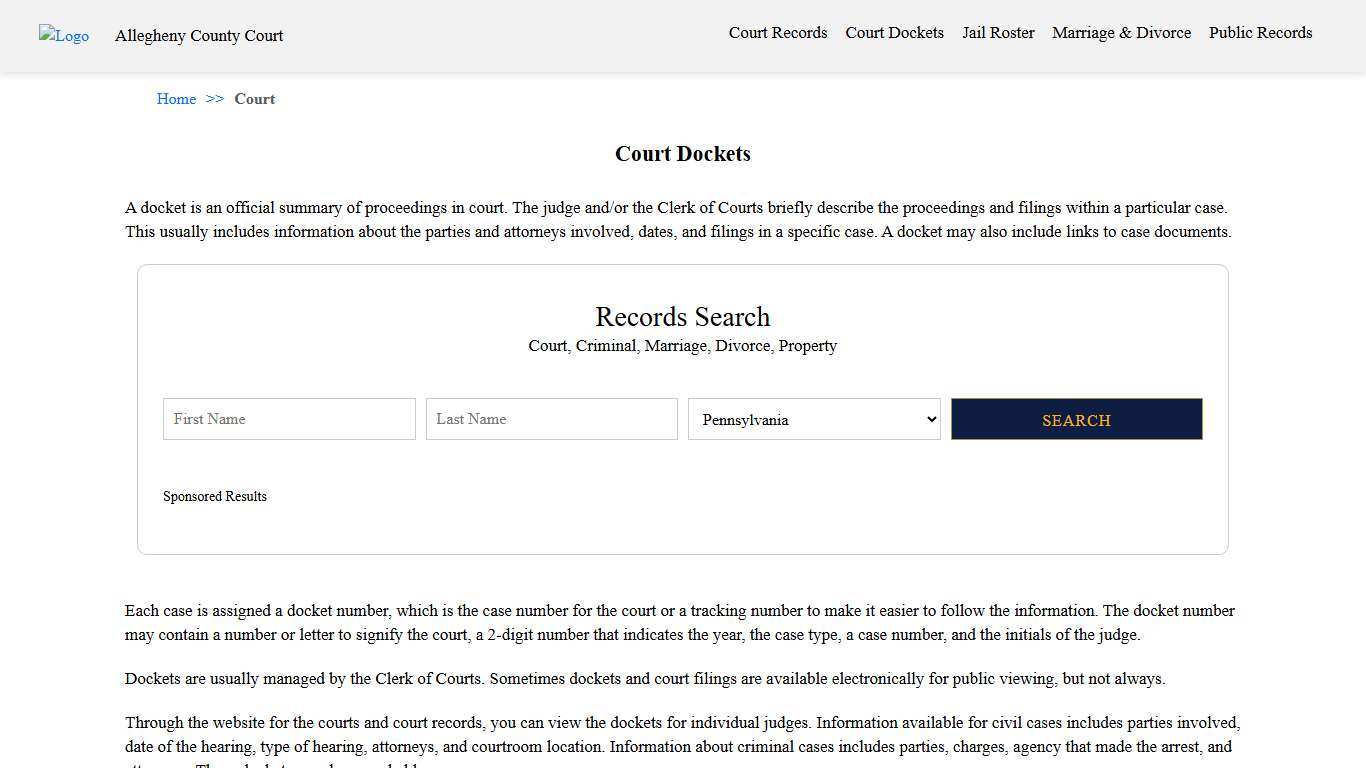 Court Dockets Allegheny County Court