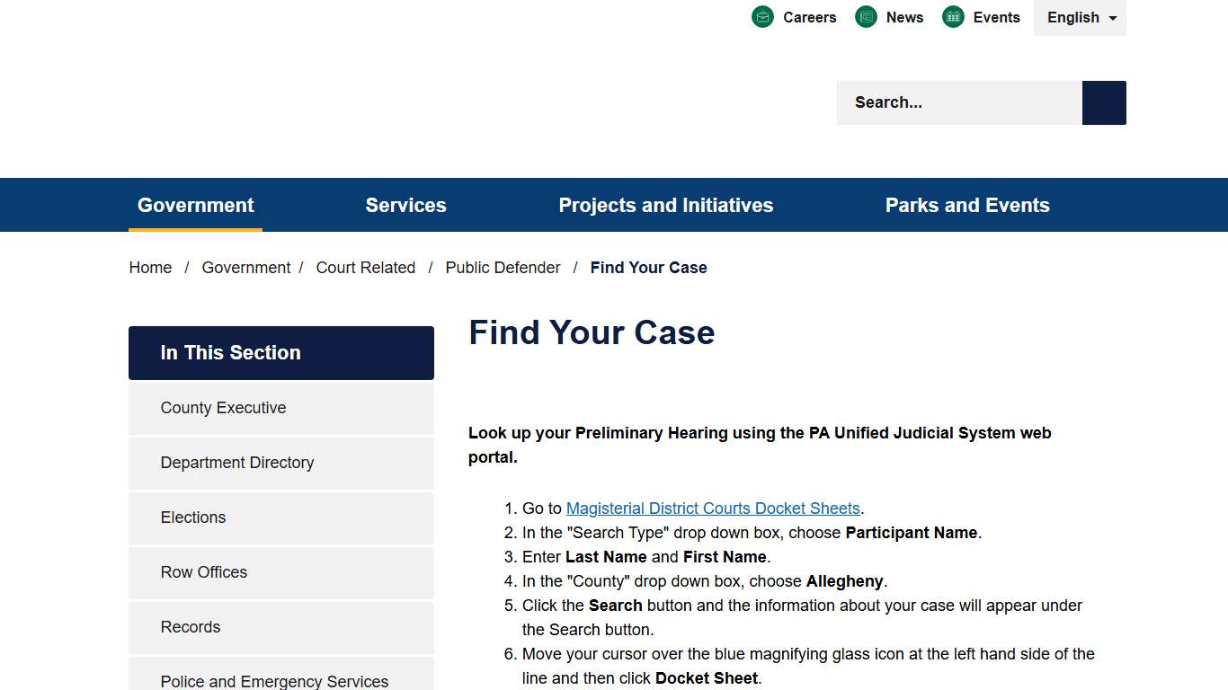 Find Your Case - Allegheny County, PA