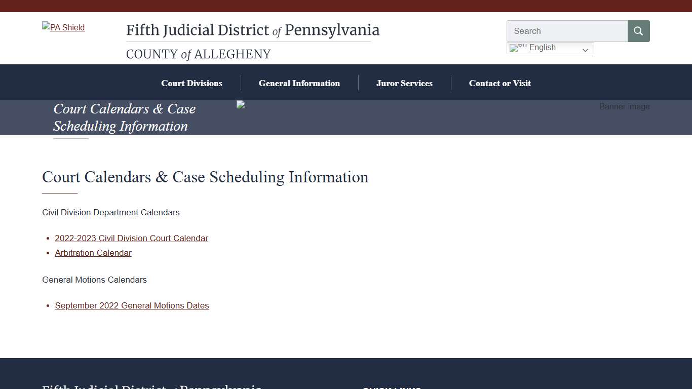 Court Calendars & Case Scheduling Information - Fifth Judicial District of Pennsylvania